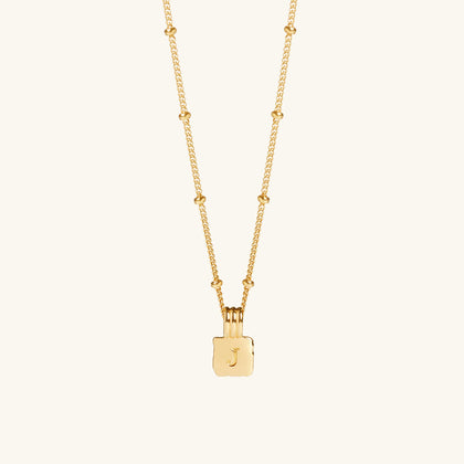 Mini Initial Square Charm Necklace Gold With Bead Chain